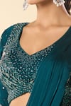 Buy_Samyukta Singhania_Blue Georgette Embroidery, Beads V-neck Hand Lehenga Saree With Blouse _Online_at_Aza_Fashions