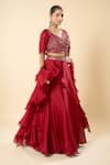 Buy_Samyukta Singhania_Maroon Georgette Embroidery, Sequins V-neck Hand Blouse Lehenga Set _Online_at_Aza_Fashions