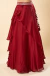 Shop_Samyukta Singhania_Maroon Georgette Embroidery, Sequins V-neck Hand Blouse Lehenga Set _Online_at_Aza_Fashions