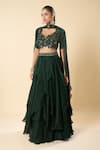 Samyukta Singhania_Black Georgette Embroidery, Sequins, Stones Hand Blouse Ruffled Lehenga Set _Online_at_Aza_Fashions