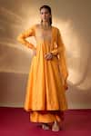 Buy The Aarya Yellow Chanderi, Organza Embroidery, Zari Square Neck Zardozi Anarkali Set at Aza Fashions Buy_The Aarya_Yellow Chanderi, Organza Embroidery, Zari Square Neck Zardozi Anarkali Set _at_Aza_Fashions