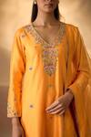 The Aarya Yellow Chanderi, Organza Embroidery, Zari V-neck Zardozi Kurta Set Online at Aza Fashions The Aarya_Yellow Chanderi, Organza Embroidery, Zari V-neck Zardozi Kurta Set _Online_at_Aza_Fashions