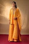 Buy The Aarya Yellow Chanderi, Organza Embroidery, Zari V-neck Zardozi Kurta Set at Aza Fashions Buy_The Aarya_Yellow Chanderi, Organza Embroidery, Zari V-neck Zardozi Kurta Set _at_Aza_Fashions
