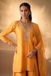 Shop The Aarya Yellow Chanderi, Organza Embroidery, Zari V-neck Zardozi Kurta Set Online at Aza Fashions Shop_The Aarya_Yellow Chanderi, Organza Embroidery, Zari V-neck Zardozi Kurta Set _Online_at_Aza_Fashions