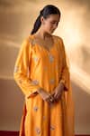 Shop The Aarya Yellow Chanderi, Organza Embroidery V-neck Zardozi Floral Motif Kurta Set Online at Aza Fashions Shop_The Aarya_Yellow Chanderi, Organza Embroidery V-neck Zardozi Floral Motif Kurta Set _Online_at_Aza_Fashions