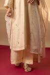 Shop_The Aarya_Beige Chanderi, Organza Embroidery, Zari Split V-neck Zardozi Kurta Set _Online_at_Aza_Fashions