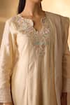 The Aarya_Beige Chanderi, Organza Embroidery V-neck Zardozi Anarkali Set _Online_at_Aza_Fashions