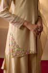 The Aarya_Beige Chanderi, Organza Embroidery, Zari V-neck Zardozi Floral Kurta Set _Online_at_Aza_Fashions