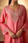 Shop_The Aarya_Peach Chanderi, Organza Embroidery, Zari V-neck Zardozi Kurta Set _Online_at_Aza_Fashions