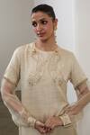 Sheela Suthar_Ivory Silk, Organza Embroidery, Sequins Round Neck Kurta And Pant Set _at_Aza_Fashions