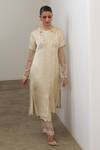 Buy_Sheela Suthar_Ivory Silk, Organza Embroidery, Sequins Round Neck Kurta And Pant Set _at_Aza_Fashions