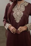 Sheela Suthar_Brown Silk, Organza Embroidery, Sequins Split V-neck Short Kurta And Sharara Set _Online