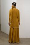 Shop_Sheela Suthar_Mustard Silk, Organza Embroidery, Sequins Split V-neck Badla Kurta Sharara Set _at_Aza_Fashions