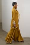 Sheela Suthar_Mustard Silk, Organza Embroidery, Sequins Split V-neck Badla Kurta Sharara Set _Online_at_Aza_Fashions