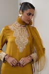 Buy_Sheela Suthar_Mustard Silk, Organza Embroidery, Sequins Split V-neck Badla Kurta Sharara Set 