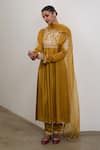 Sheela Suthar_Mustard Silk, Organza Embroidery, Sequins, Ek Taar Resham And Badla Kurta Set _Online_at_Aza_Fashions