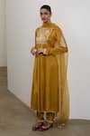 Buy_Sheela Suthar_Mustard Silk, Organza Embroidery, Sequins, Ek Taar Resham And Badla Kurta Set _Online_at_Aza_Fashions