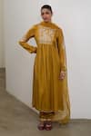 Buy_Sheela Suthar_Mustard Silk, Organza Embroidery, Sequins, Ek Taar Resham And Badla Kurta Set _at_Aza_Fashions