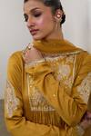 Shop_Sheela Suthar_Mustard Silk, Organza Embroidery, Sequins, Ek Taar Resham And Badla Kurta Set _Online_at_Aza_Fashions