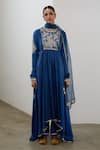 Buy_Sheela Suthar_Blue Silk, Organza Embroidery, Sequins Round Neck Asymmetric Anarkali Set _Online_at_Aza_Fashions