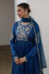 Sheela Suthar_Blue Silk, Organza Embroidery, Sequins Round Neck Asymmetric Anarkali Set _at_Aza_Fashions