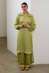 Buy_Sheela Suthar_Green Silk Embroidery, Sequins Collared, V-neck High-low Kurta And Pant Set _at_Aza_Fashions