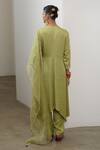 Shop_Sheela Suthar_Green Silk, Organza Embroidery, Sequins, Zari Round Neck Asymmetric Kurta Set _at_Aza_Fashions