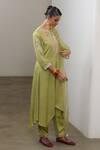 Sheela Suthar_Green Silk, Organza Embroidery, Sequins, Zari Round Neck Asymmetric Kurta Set _Online_at_Aza_Fashions