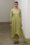 Buy_Sheela Suthar_Green Silk, Organza Embroidery, Sequins, Zari Round Neck Asymmetric Kurta Set _Online_at_Aza_Fashions