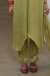 Shop_Sheela Suthar_Green Silk, Organza Embroidery, Sequins, Zari Round Neck Asymmetric Kurta Set _Online_at_Aza_Fashions
