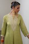 Buy_Sheela Suthar_Green Silk, Organza Embroidery, Sequins, Zari Round Neck Asymmetric Kurta Set 