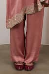 Sheela Suthar_Peach Silk Embroidery, Sequins Round Neck One Sleeve Asymmetric Cape And Pant Set _Online_at_Aza_Fashions