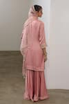 Shop_Sheela Suthar_Peach Silk, Organza Embroidery, Ek Taar Resham And Badla Kurta & Gharara Set _at_Aza_Fashions