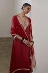 Sheela Suthar_Red Silk, Organza Embroidery, Sequins, Zari V-neck Asymmetric Kurta Set _at_Aza_Fashions