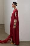 Sheela Suthar_Red Silk, Organza Embroidery, Sequins, Zari Round Neck Asymmetric Anarkali Set _Online_at_Aza_Fashions