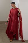 Buy_Sheela Suthar_Red Silk, Organza Embroidery, Sequins, Zari Round Neck Asymmetric Anarkali Set _at_Aza_Fashions