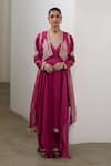 Buy_Sheela Suthar_Magenta Silk, Organza Embroidery, Sequins, Zari V-neck Bolero And Kurta Set _at_Aza_Fashions