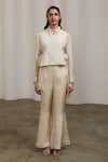 Sheela Suthar_Ivory Tissue Beads, Pearls, Embroidery Collared, Round Bib Jacket And Pant Set _Online_at_Aza_Fashions