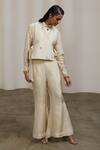 Buy_Sheela Suthar_Ivory Tissue Beads, Pearls, Embroidery Collared, Round Bib Jacket And Pant Set _at_Aza_Fashions