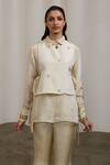 Shop_Sheela Suthar_Ivory Tissue Beads, Pearls, Embroidery Collared, Round Bib Jacket And Pant Set _Online_at_Aza_Fashions