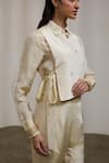 Sheela Suthar_Ivory Tissue Beads, Pearls, Embroidery Collared, Round Bib Jacket And Pant Set _at_Aza_Fashions