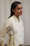 Buy_Sheela Suthar_Ivory Tissue Beads, Pearls, Embroidery Collared, Round Bib Jacket And Pant Set 