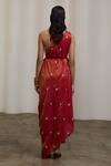 Shop_Sheela Suthar_Red Tissue Beads, Pearls, Embroidery One Shoulder Pleated Dress _at_Aza_Fashions