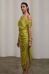 Sheela Suthar_Green Silk One Shoulder Ruched Dress _Online_at_Aza_Fashions