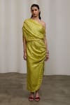 Buy_Sheela Suthar_Green Silk One Shoulder Ruched Dress _Online_at_Aza_Fashions