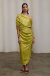 Sheela Suthar_Green Silk One Shoulder Ruched Dress _at_Aza_Fashions