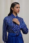 Buy_Sheela Suthar_Blue Silk, Crepe Collared Striped Shirt And Tie-up Skirt Set _Online_at_Aza_Fashions