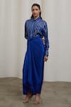 Shop_Sheela Suthar_Blue Silk, Crepe Collared Striped Shirt And Tie-up Skirt Set _Online_at_Aza_Fashions