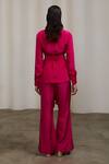 Shop_Sheela Suthar_Fuchsia Crepe, Silk Round Neck Tie-up Top And Flared Pant Set _at_Aza_Fashions