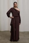 Buy_Sheela Suthar_Brown Crepe One Shoulder Top And Pant Set _at_Aza_Fashions